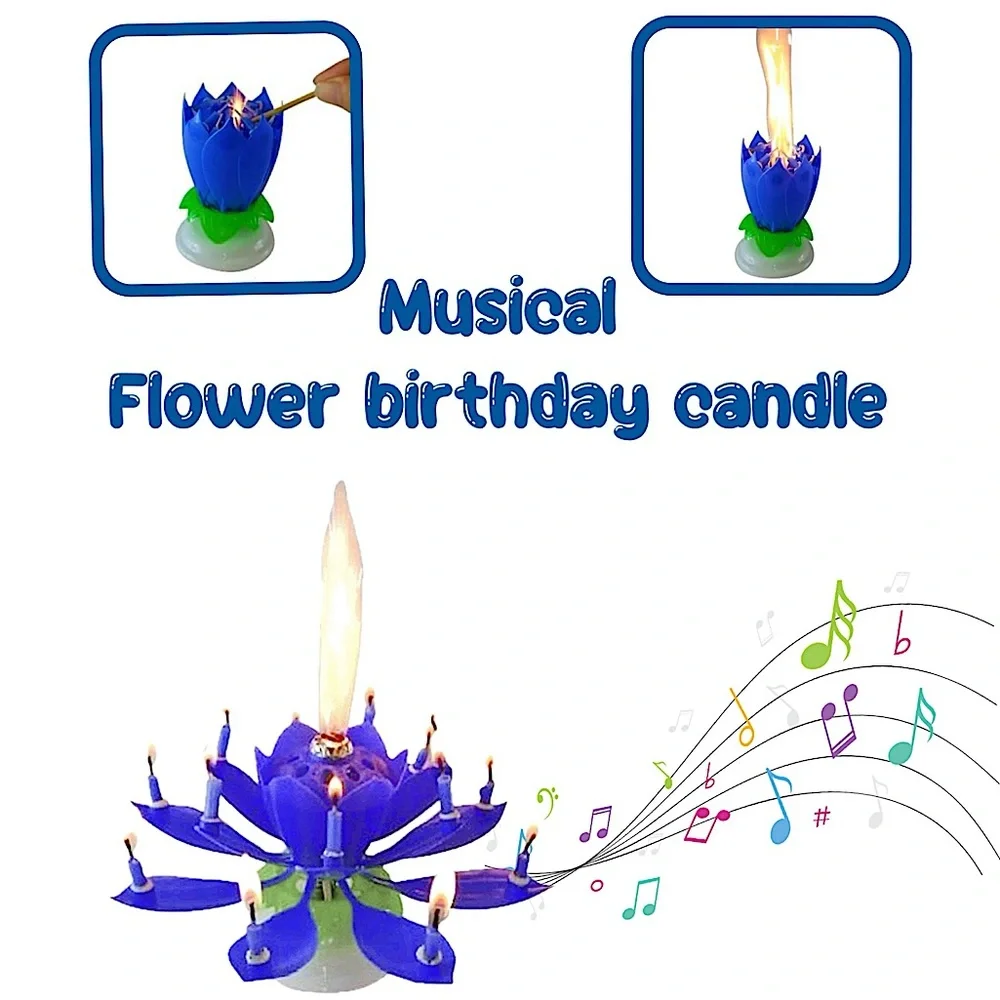 Musical Flower Birthday Candle blue new in box